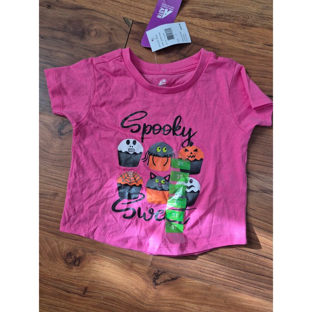 ADTN Girls Halloween Size 3T Tshirt Short Sleeve Crew Neck Pink Pumpkin 8212